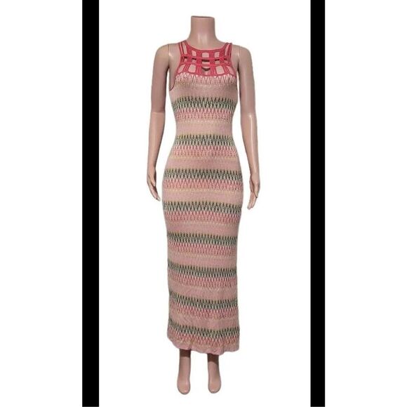 Women's Chevron sleeveless multi-color maxi dress S - Picture 1 of 9